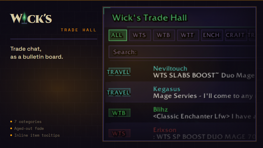 Wick's Trade Hall card