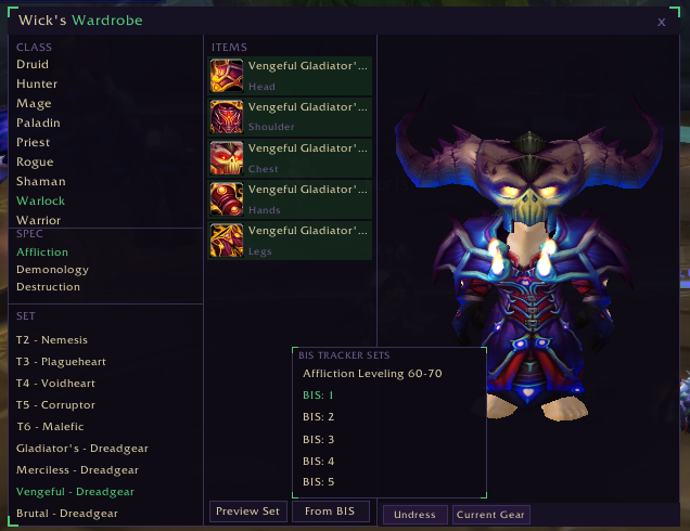 Wick's Wardrobe in game